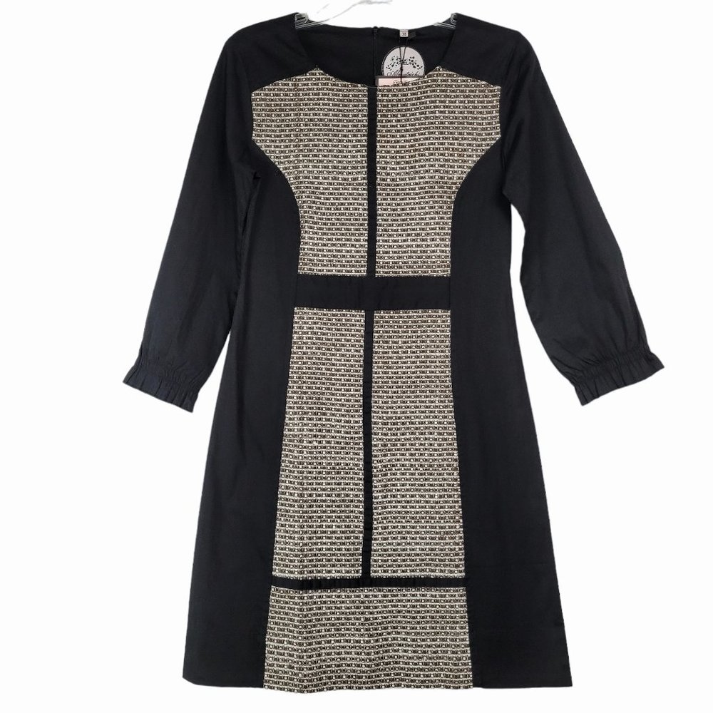 Almatrichi Women's NWT 38/US 7/8 Dress Colorblock Sheath 3/4 Sleeve Black Brown